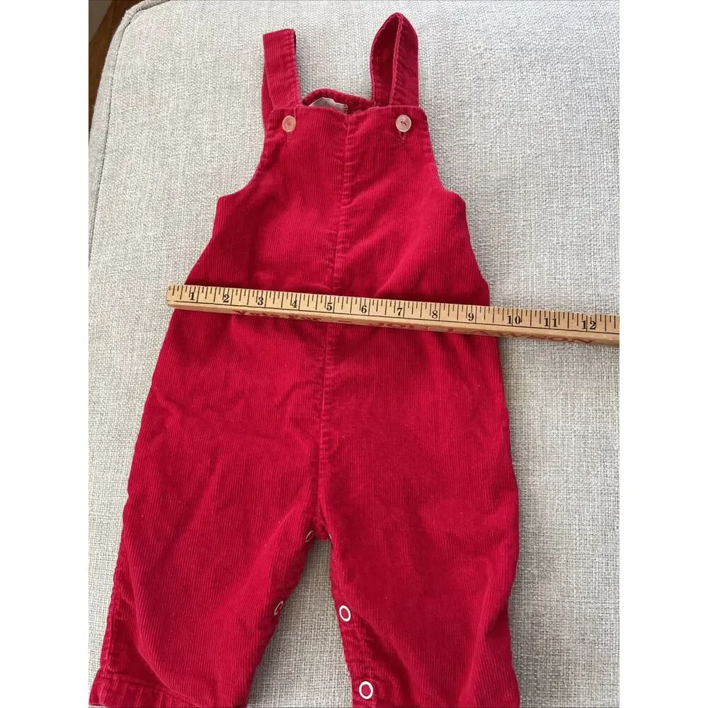 Vintage 70s Lot of 2 Red Corduroy Bib Overalls 6 mths Babygro Baby Sleeper Pjs